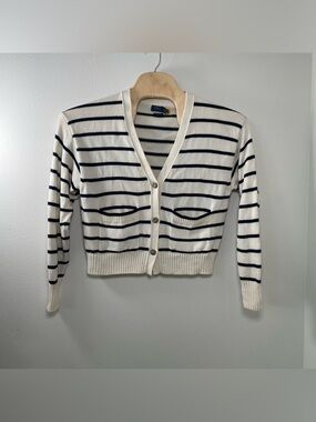 Polo Ralph Lauren Women Merino Wool Cardigan size L Stripes Coastal Fisherman